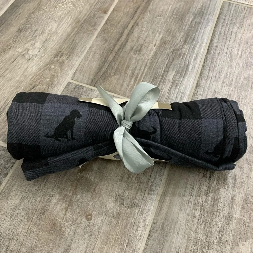 Men's Christmas Pajamas Jersey Lounge Pants Black & Grey Buffalo Plaid PJ Pants - Picture 1 of 3